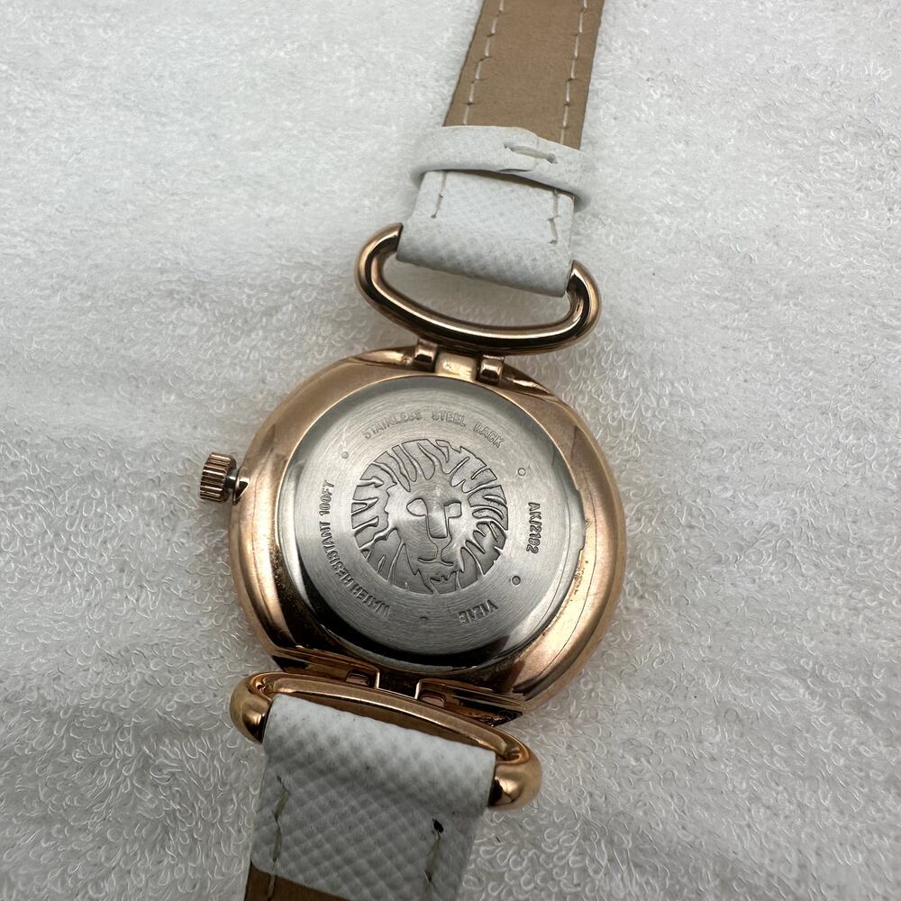 Anne Klein Rose Gold Tone Mother of Pearl Dial White Leather Strap Watch - Picture 6 of 9